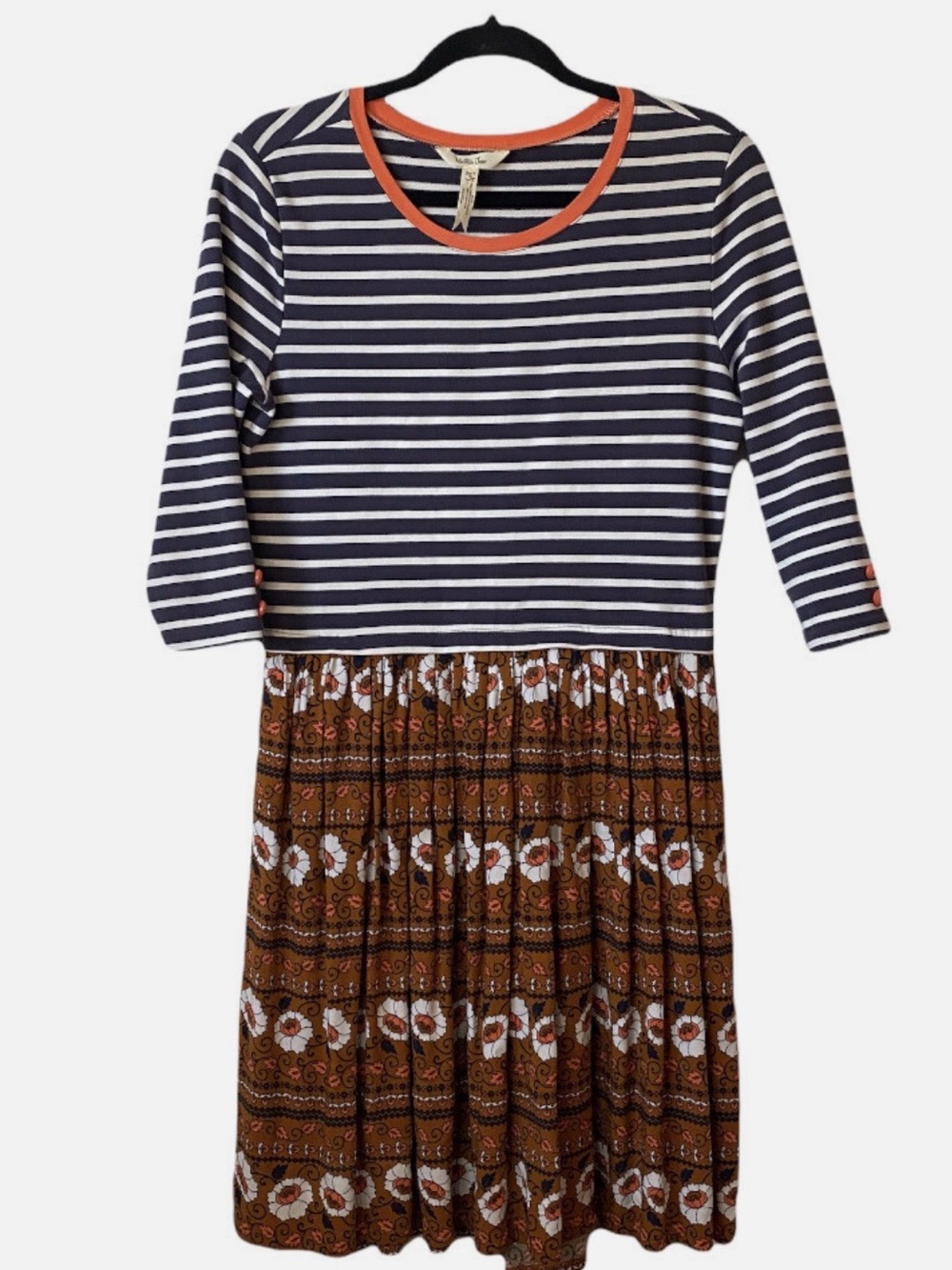 Matilda Jane Boho Dress | Striped Top Mixed Print Skirt Pockets